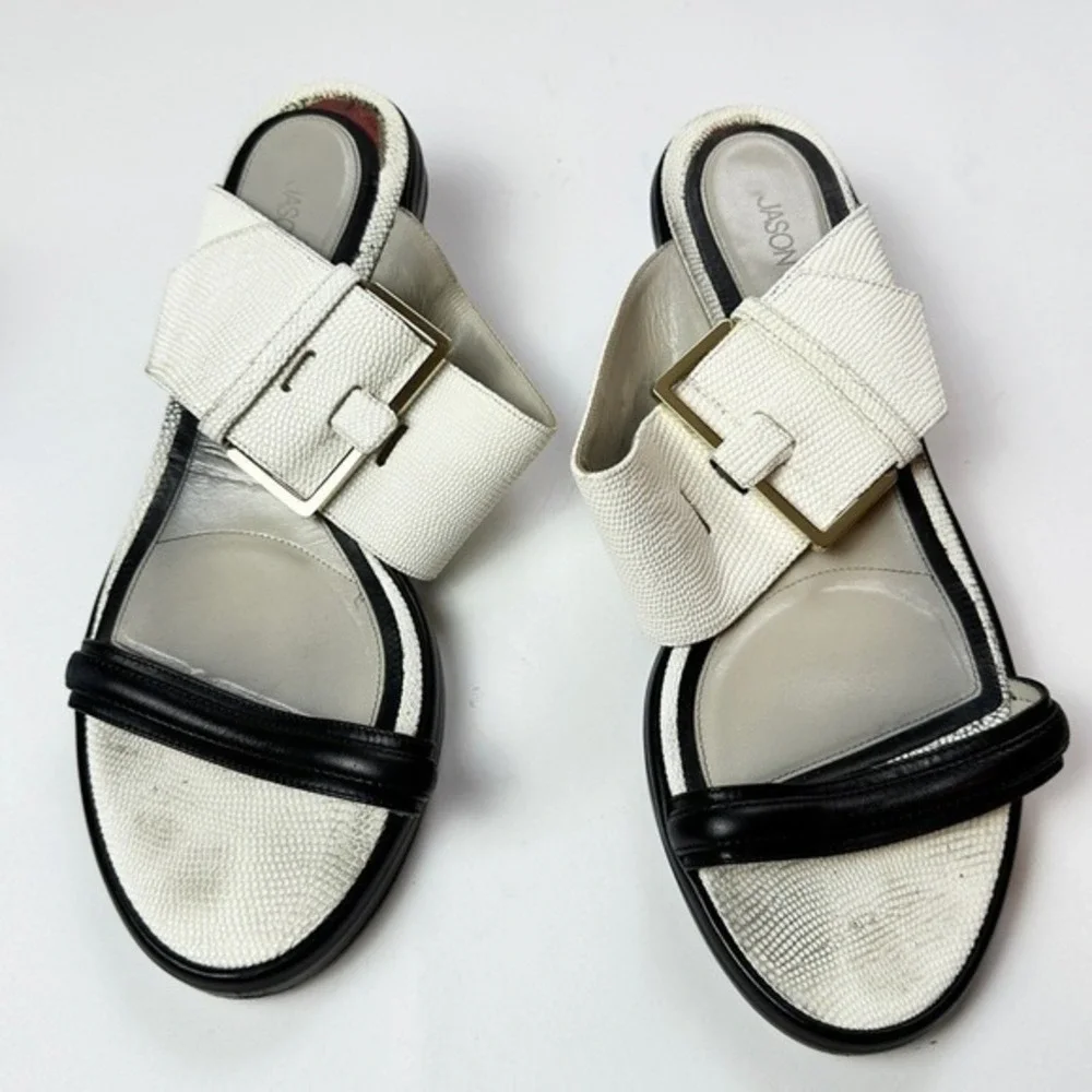 Jason Wu Bicolor White Black Buckled Double Band Heeled Sandals Sz 41 US‎ 10 KC